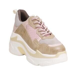 Wanted Women's Chunky Bottom Lace Up Jogger Sneakers Tan Pink Size 8